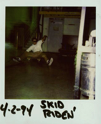 Skid riding at warehouse orange